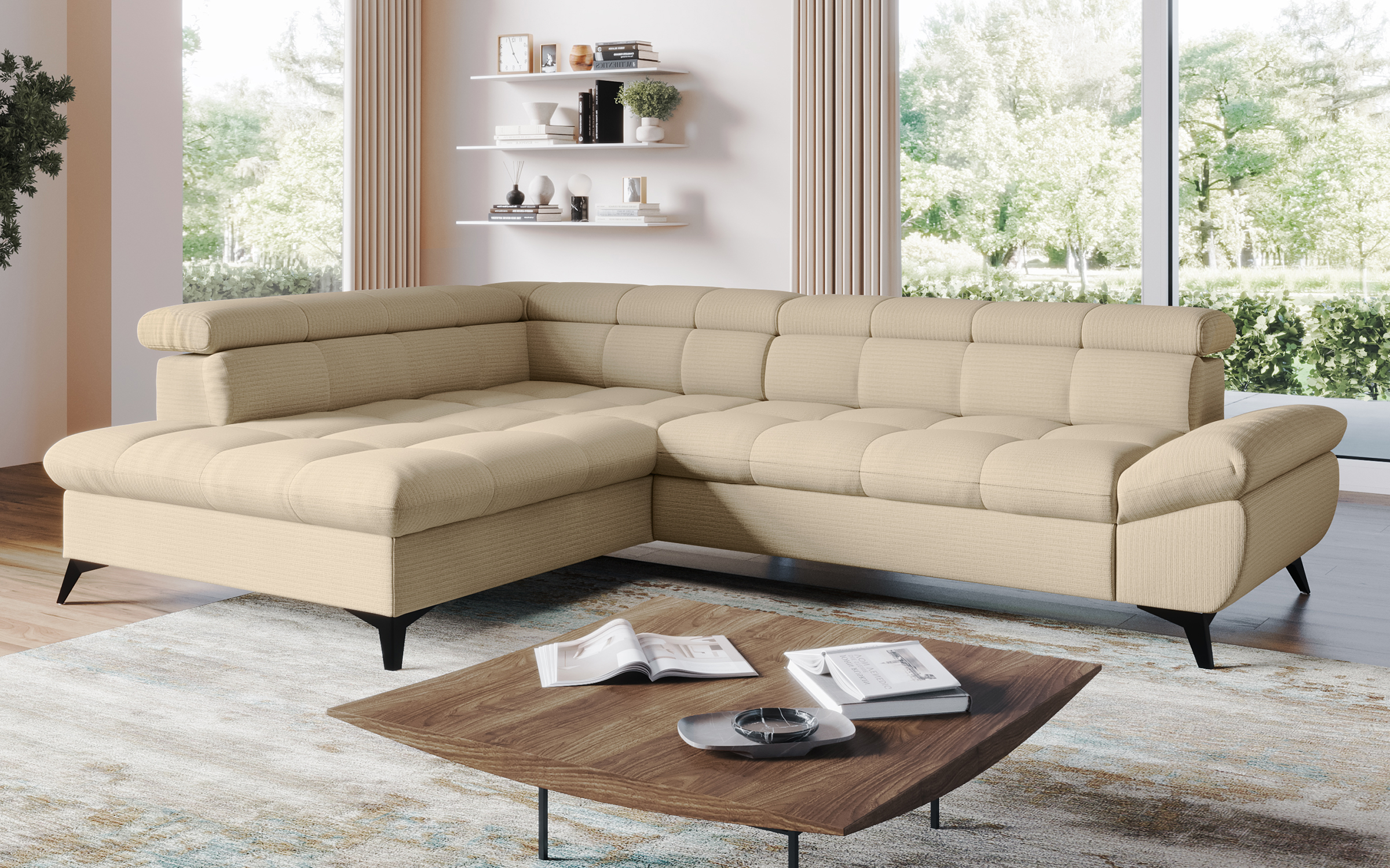Extendable corner sofa Areto, beige  1